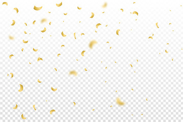 golden shiny confetti falling on transparent background