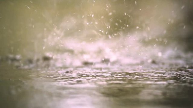 Raindrops falling on the floor in slow motion