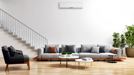 modern bright interiors Living room with air conditioning illustration 3D rendering computer generated image