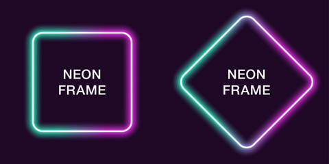 Neon frame in square shape. Vector template
