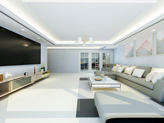 Fototapeta na wymiar Simple design of living room in modern apartment