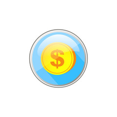 color simple vector round glass icon of gold coin with a dollar sign