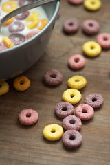 Multicolored sweet flakes scattered on the table