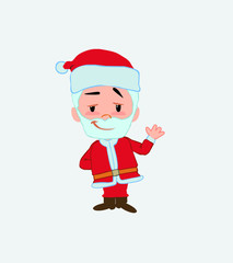 Santa Claus waving with a dreamy expression.