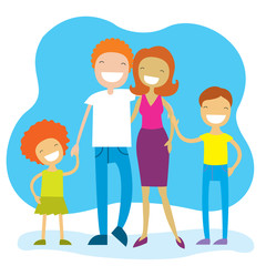 Portrait of four member family posing together and happy smiling. Lovely cartoon characters.Vector illustration