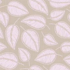  Embroidery floral seamless pattern on linen cloth texture