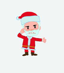 Santa Claus, is angry and points his head with his index finger.