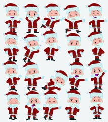 Cartoon character Santa Claus. Set with different postures, attitudes and poses, doing different activities in isolated vector illustrations.