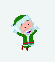 Green Santa Claus jumping for joy.