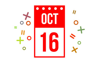 16 October Red Calendar Number