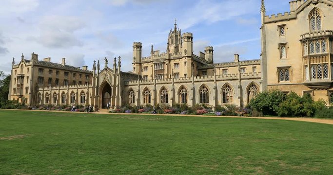 Cambridge University St Johns College building England. University of Cambridge, founded in 1209 and one of the top five universities in the world. City occupied 3,500 years. Industry of education.