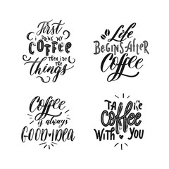 Set of vector coffee cards, poster  lettering inscription. Mugs,