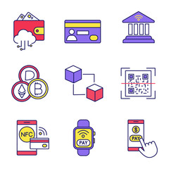 E-payment color icons set