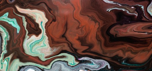 Fluid painting/ Gießtechnik, marmoriert, Panorama, braun und grün