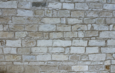 Background of stone wall texture photo. White gray bricks.