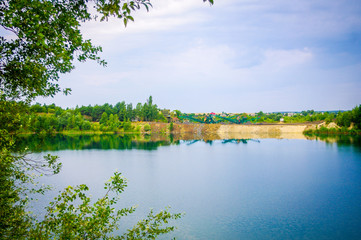 Blue basalt lake lake. Landscape.