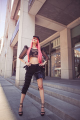 Japan anime cosplay. Colorful portrait of young attractive asian woman in sexy dress with creative...