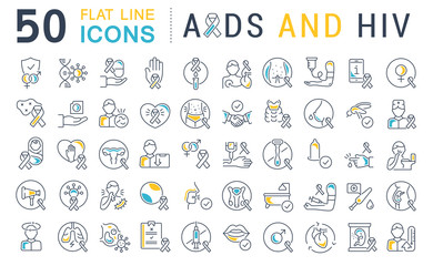 Set Vector Line Icons of AIDS and HIV. - obrazy, fototapety, plakaty