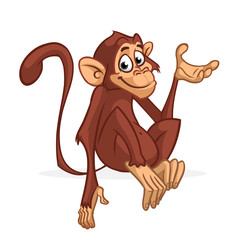 Funny cartoon monkey sitting and presenting. Vector illustration of chimpanzee scratching his head.