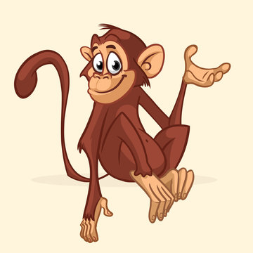 Cartoon monkey character. Vector illustration of funny chimpanzee