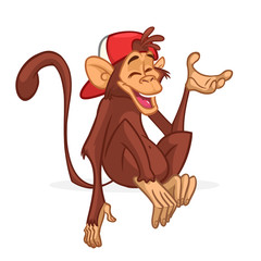 Cute cartoon monkey chimpanzee wearing hat. Vector illustration of a monkey