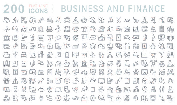 Set Vector Line Icons Of Business And Finance.