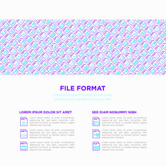 File formats concept with thin line icons: doc, pdf, php, html, jpg, png, txt, mov, eps, zip, css, js. Modern vector illustration, print media template.