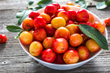 Fototapeta na wymiar Fresh cherries, sweet fruit freshly harvested in the summer