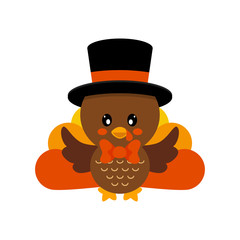 cartoon cute turkey vector in hat with tie