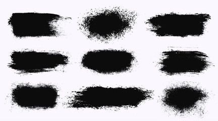 Set of different ink paint brush stroke banners isolated on white background. Grunge backgrounds. Vector illustration