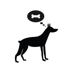Dog thinking about bone black symbol on white background round