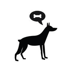 Dog thinking about bone black symbol on white background