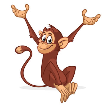 Cute Monkey Chimpanzee Vector Illustration In Fun Cartoon Style Design