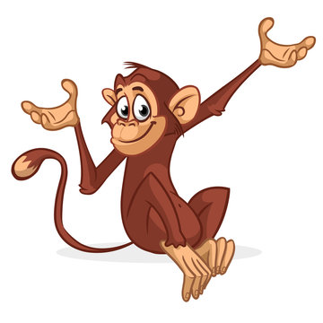 Funny Monkey Vector Illustration In Fun Cartoon Style Design
