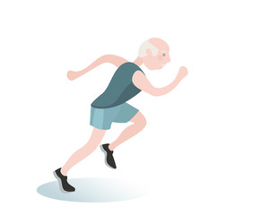 Old man running vector. Healthy elder fitness concept cartoon illustration.