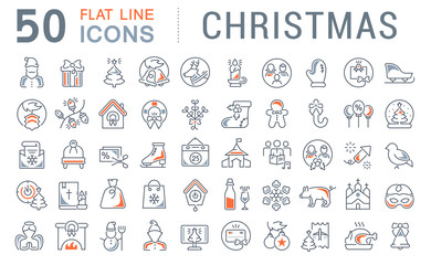 Set Vector Line Icons of Christmas.