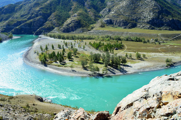 Turquoise Katun in autumn, Mountain Altai