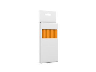 White cardboard box Mockup with Pencils Set isolated on white