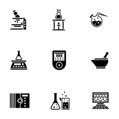 Chemical laboratory glyph style vector icons set