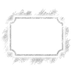Fototapeta premium Srebrna ramka. Piękny wzór brokatu. Rocznika stylu dekoracyjna granica, odosobniony biały tło. Deco eleganckie luksusowe ramy do dekoracji, zdjęcia, baner świąteczny. Ilustracji wektorowych