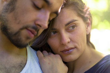 Fototapeta premium Young couple in love enjoy a sunny day in the park 