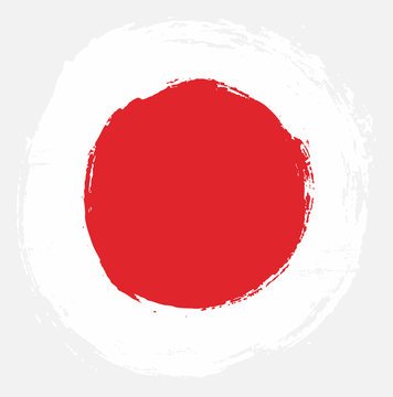 Japan Circle Flag Vector Hand Painted with Rounded Brush