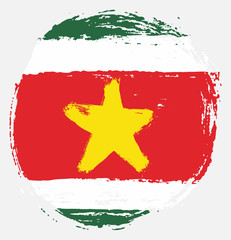 Suriname Circle Flag Vector Hand Painted with Rounded Brush