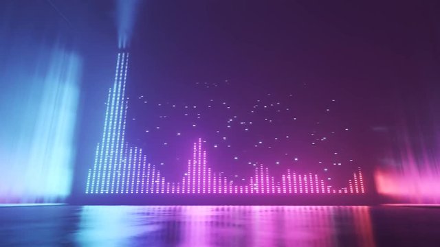 Audio equalizer background. Music control levels. Pink, blue neon lights