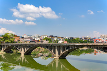 Fototapeta na wymiar Meizhou Tai Po stone bridge landscape