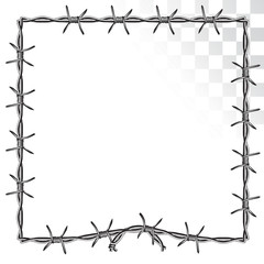 square frame with twisted edges. barbed wire. isolated on transparent background