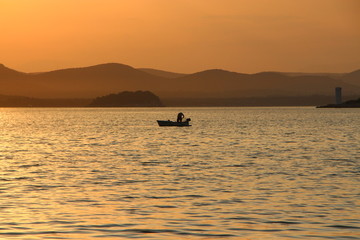morgenrot natur fischer urlaub wasser boot sommer