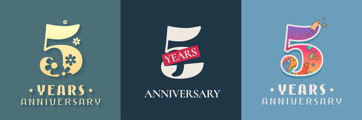 5 years anniversary celebration set of vector icon, logo