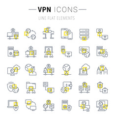 Fototapeta na wymiar Set Vector Line Icons of VPN.