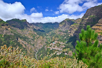 Fototapeta na wymiar Valley of the Nuns, small cozy village Curral das Freiras in mountains of Madeira Island, Portugal 